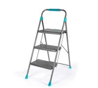 Beldray Easy-Fold 3 Step Ladder - Sturdy Folding Step Ladder with Wide Non-Slip Steps, Anti-Slip Plastic Feet, Cushioned Foam Handle, Push-to-Fold Locking System & Strong Steel Frame for Home Safety