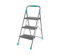 Beldray Easy-Fold Step Ladder, 3 Step Folding Ladder With Non-Slip Steps | Steel frame, push-to-fold locking system, anti-slip plastic feet, foam grip handle, folds flat for compact storage