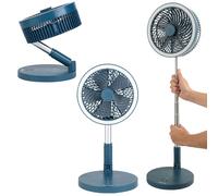 Beldray EH3413B Foldaway Stand Fan - USB Rechargeable, Lightweight, Folding Portable Desk & Fan, 97cm Adjustable Height, Cordless, 3 Speed Modes, LED Ring Light, For Camping, Home, Office, Blue