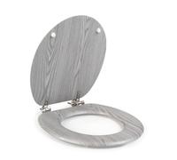 Beldray Grey Toilet Seat Wooden Effect Easy Fit Durable Hinges Easy Clean