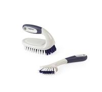 Beldray Grout & Scrub Brush Set - Stiff Bristles with Integrated Scraper, Non-Slip Rubber Handles, Large Scrubbing Brush for Tiles/Bathrooms, Slim Grout Scraper, Kitchen Cleaning, Stovetops