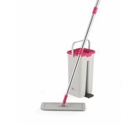Kleeneze Mop and Bucket Set - Microfibre Flat Head Mop, Bucket with Built-in Wringer & Dirt Removing Scraper, Machine Washable Pad, Compact Space-Saving Cleaning Set, 180° Swivel Head, KL062253EU