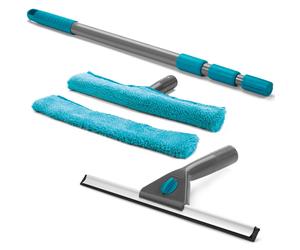 Beldray LA028693TQ Telescopic Window Cleaner - 5 Piece Window Cleaning Tools, Window Squeegee, 130cm Cleaning Pole, Microfibre Wipers, Streak Free