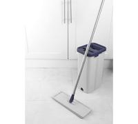 Beldray LA030223FEU7 Deep Clean Flat Mop & Bucket Set, Dual Compartment Self-Wringing Dirt Scraper 5.5L Bucket, Washable/Reusable Microfibre Head, Wood/Vinyl/Tile Hard Floor Cleaning