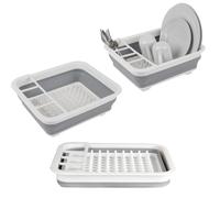 Beldray LA031051 Collapsible Dish Drainer - Plastic Sink Drying Rack With Cutlery Divider, Foldable For Compact Storage, Durable For Plates, Cups, Po