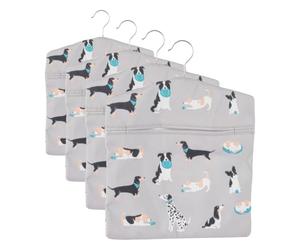 Beldray LA032005DFEU7 Dog Print Peg Bag - Hang on Line, Peg Organisation, Easy Hanging Hook for Storage, Holds up to 100 Peg Bags, Reusable, Indoor/Outdoor Use, Clothes Peg Bag, 33 x 30 cm (Pack of 4)