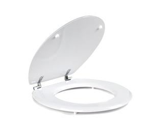 Beldray LA032355WHTFEU7 Wooden MDF Toilet Seat - Oval Shaped, Stainless Steel Release Hinge For Easy Cleaning, Top Fixing White Toilet Seat, Standard Fitting For Most Toilets, Seat Size: 360 x 428mm