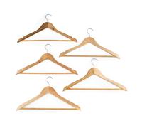 Beldray LA034276FEU7 Wooden Clothes Hangers - Pack of 5 Sturdy Suit Hangers, Multifunctional Garment Hangers with Trouser Bar, Wardrobe Organiser, Strong and Durable, FSC®-Certified Wood, Natural