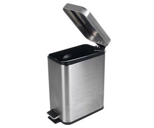 Beldray LA041173SS Rectangular Pedal Bin - Small Rubbish Bin with Soft Closing Lid, Office Bin with 5 Litre Capacity, Stainless Steel Waste Paper Bin, Slim Recycling Bin, Silver