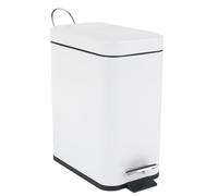 Beldray LA041173WHT Rectangular Pedal Bin - Small Rubbish Bin with Soft Closing Lid, Office Bin with 5 Litre Capacity, Stainless Steel Waste Paper Bin, Slim Recycling Bin, White