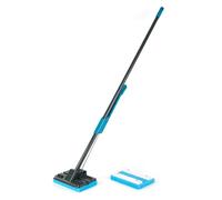 Beldray LA050915 Self Wringing Sponge Mop - Long Handle, Flat Hard Floor Cleaning Mop With Extra Replacement Head, Super Absorbent, Lightweight Floor Cleaner, Non-Abrasive, Easy Wring, Black/Blue