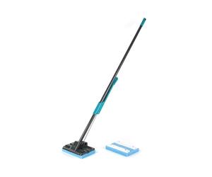 Beldray LA050915 Self Wringing Sponge Mop - Long Handle, Flat Hard Floor Cleaning Mop With Extra Replacement Head, Super Absorbent, Lightweight Floor Cleaner, Non-Abrasive, Easy Wring, Black/Blue