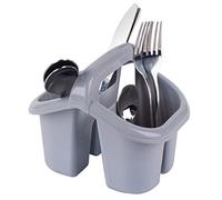 Beldray LA057457GREYEU Four Cutlery Kids Desk Tidy, Pencil Pot, Storage Organiser, Plastic, 4 Compartment Drainer with Handle (Grey)