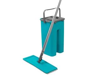 Beldray LA067234EU Mop and Bucket Set - Squeeze Mop Bucket, Wet & Dry Compartments, 2.5L Capacity & Built-In Wringer, Dirt Removing Scraper, Microfibre Flat Mop Head For Hard Floors, Easy Storage