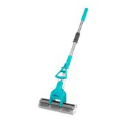Beldray LA070678EU PVA Sponge Mop With Integrated Rubber Brush, Dual Function Super Absorbent Hard Floor Cleaner, Slimline & Easy Wring Design, Telescopic Handle 90 - 120 cm, Pet Plus Grey/Turquoise