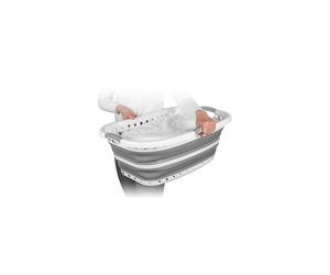 Beldray LA072979GRYEU Collapsible Hip Hugger Laundry Basket, Curved & Shaped To Fit The Body, Easy Fold Basket, Non-Slip 2 Way Ergonomic Handles,