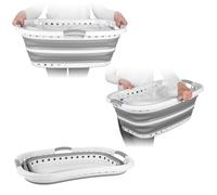 Beldray LA072979GRYEU Collapsible Laundry Basket - Hip Hugger Laundry Hamper, Curved & Shaped To Fit The Body, Non-Slip Ergonomic Handles, 66 x 44 x 24cm When Collapsed, Up To 37L Of Dry & Wet Washing