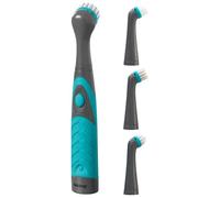 Beldray LA082718EU7 Battery Powered Scrubber Brush, Deep Clean Handheld Tool With 4 Interchangeable & Oscillating Heads, Designed for Precision Cleaning, For Grout,Tiles, Shoes, Grey/Turquoise, 4x26x3
