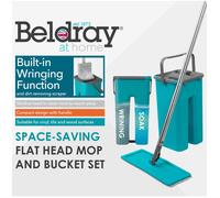 Beldray Mop & Bucket Flat Head Set Built-In Wringer & Scraper Clean & Dry Floor