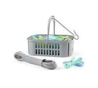 Beldray Peg Basket Set, 30 Pegs With 20m Washing Line | Collapsible basket with hook, drainage holes for rainwater, rust-resistant pegs, indoor/outdoor laundry use, blue/green