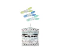 Beldray Peg & Peg Bag Set - Pack of 24 Clothespins with Secure Rubber Grip, Made from Recycled Plastic, Aztec Print Clothespin Bag, Hanging Hook for Easy Access, Indoor/Outdoor, Reusable