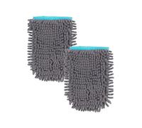 Beldray Pet Plus Drying Mitt Set of 2 - Antibacterial Chenille Microfibre Glove with Double-Sided Noodle Design, Built-In Finger Divider, Machine Washable, One Size, Blue