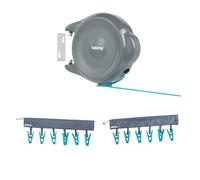 Beldray Retractable Clothesline & Peg Hanger Set - 15m Drying Space, Wall Mounted Washing Line, Pivoting Wall Bracket, Clip & Hang Hangers, 2 x 34.5cm, 6 Pegs Each, Space Saving