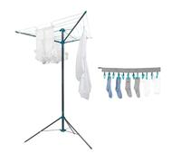 Beldray Rotary Clothes Airer & Peg Hanger Set - 16m Free-Standing Outdoor Drying Rack with Line Tensioner, Tripod Base & Storage Bag, 67cm 12 Peg Sock Hanger for Laundry Use, Indoors & Outdoors