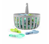 Beldray 30 Ultra Grip Pegs & Basket- Collapsible Peg Basket, Hooks Onto Line, TPR Secure Easy Grip, Drainage Holes to Release Rain, Moisture/Rust Resistant, Long Lasting Clothes Pins