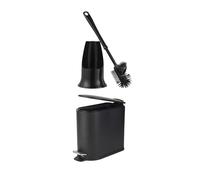 Beldray Silicone Toilet Brush & Bathroom Bin Set - Antibacterial Treated Rubber Bristles, Includes Holder for Scrubber, 5 Litre D-Shaped Sanitary Waste Bucket, Soft-Closing Lid, Space-Saving, Black