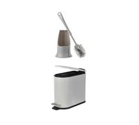 Beldray Silicone Toilet Brush & Bathroom Bin Set - Antibacterial Treated Rubber Bristles, Includes Holder for Scrubber, 5 Litre D-Shaped Sanitary Waste Bucket, Soft-Closing Lid, Space-Saving, Grey