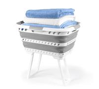 Beldray Standing 40L Laundry Basket - Collapsible Washing Basket with Foldable Legs, Compact, Easy to Clean, Convenient Carry Handles, Grey, Avoid Bending & Straining, Grey