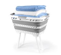 Beldray Standing 40L Laundry Basket - Collapsible Washing Basket with Foldable Legs, Compact, Easy to Clean, Convenient Carry Handles, Grey, Avoid Bending & Straining, Grey