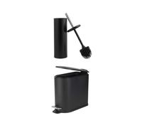 Beldray Toilet Brush & Bin Set - Antibacterial Treated Silicone Bristles, 5 Litre Sanitary Waste Bin with Soft Closing Lid, Space-Saving, Compact, Easy to Clean, Sleek Black Finish