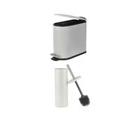 Beldray Toilet Brush & Bin Set - Antibacterial Treated Silicone Bristles with Closed-Top Design, 5 Litre Small Waste Bucket, Soft Closing Lid with Pedal, Space-Saving, Stainless Steel, Grey