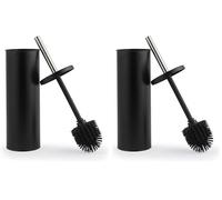 Beldray Toilet Brush & Holder - AntiBac Treated, Non-Scratch Silicone Bristles, Splash Proof, Discreet Closed-Top Design, Long Handle, Easy Clean Hygienic Head, Resists Staining, Black (Pack of 2)