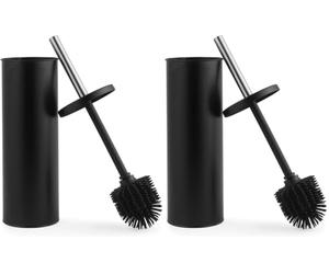 Beldray Toilet Brush & Holder - AntiBac Treated, Non-Scratch Silicone Bristles, Splash Proof, Discreet Closed-Top Design, Long Handle, Easy Clean Hygienic Head, Resists Staining, Black (Pack of 2)