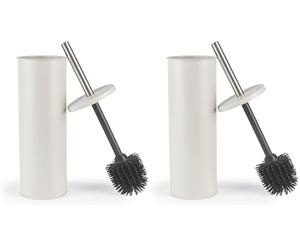Beldray Toilet Brush & Holder - AntiBac Treated, Non-Scratch Silicone Bristles, Splash Proof, Discreet Closed-Top Design, Long Handle, Easy Clean Hygienic Head, Resists Staining, Metal/Grey