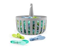 Beldray 30 Ultra Grip Pegs & Basket- Collapsible Peg Basket, Hooks Onto Line, TPR Secure Easy Grip, Drainage Holes to Release Rain, Moisture/Rust Resistant, Long Lasting Clothes Pins