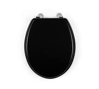 Beldray LA032355BLKFEU7 Wooden Toilet Seat - Oval Toilet Over With Lid, Fits Most Sized Toilets, Durable Stainless Steel Hinges, Quick & Easy To Fit, Easy To Clean, Stylish Black Design, 360 x 428 mm