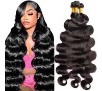 Bele 12A Body Wave Human Hair 3 Bundles 14 16 18 inch Brazilian Body Wave Extensions 100% Unprocessed Virgin Human Hair Weave Extensions for Black Women Natural Color Can Be Dyed and Bleached