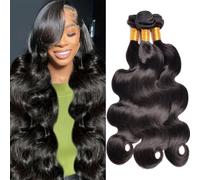 Bele 12A Body Wave Human Hair 3 Bundles 18 18 18 inch Brazilian Body Wave Extensions 100% Unprocessed Virgin Human Hair Weave Bundles for Black Women Natural Color Can Be Dyed and Bleached