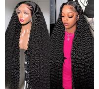 BELE Deep Wave Lace Front Wigs Human Hair 28 Inch Pre Plucked 13x4 HD Lace Front Wigs Brazilian Virgin Deep Curly Human Hair Wig 200% Density Skinlike HD Lace Frontal Wigs For Women