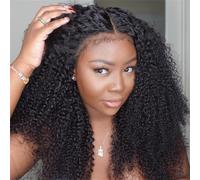 Bele Kinky Curly Wig 13x4 HD Lace Front Wigs Human Hair 200 Density 14 inch Afro Kinky Curly Human Hair Wigs for Black Women Pre Plucked with Baby Hair Natural Color