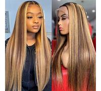Bele Ombre Highlight Lace Front Wigs Human Hair 26 inch 180 Density Ombre 4/27 Straight 13x4 HD Lace Front Wigs for Women Pre Plucked with Baby Hair Honey Blonde Wig
