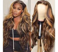 Bele Ombre Highlight Lace Front Wigs Human Hair 30 inch 180 Density Ombre 4/27 Body Wave 13x4 HD Lace Front Wigs for Women Pre Plucked with Baby Hair Honey Blonde Wig