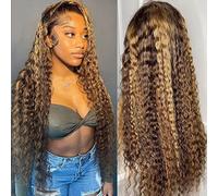 Bele Ombre Highlight Water Wave Lace Front Wigs Human Hair 30 inch 200 Density Ombre 4/27 Water Wave 13x4 HD Lace Front Wigs for Women Pre Plucked with Baby Hair Honey Blonde Wig