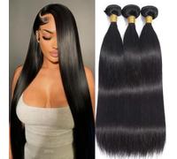 Bele Striaght Human Hair Bunsles 12A Brazilian Striahgt Virgin Human Hair 3 Bundles 24 24 24 inch Unprocessed Human Hair Extensions for Women Natural Color Can Be Dyed or Bleached