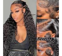 Bele Water Wave 13x4 Lace Front Wigs Human Hair 180% Density 30 inch Brazilian Deep Water Transparent Lace Front Wigs for Women Curly Hair Wig Natural Color