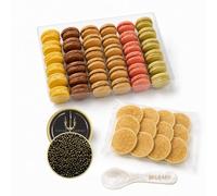 BELEAEV Celebration Gift Set | 30g Oscietra Caviar, 12 Blinis & MOP Spoon, 72 French Macarons